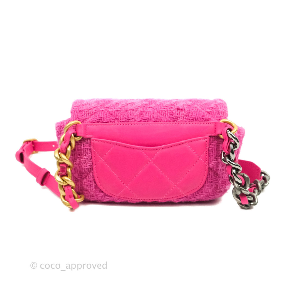 Chanel 19 Quilted Pink Tweed Waist Bag Mixed Hardware