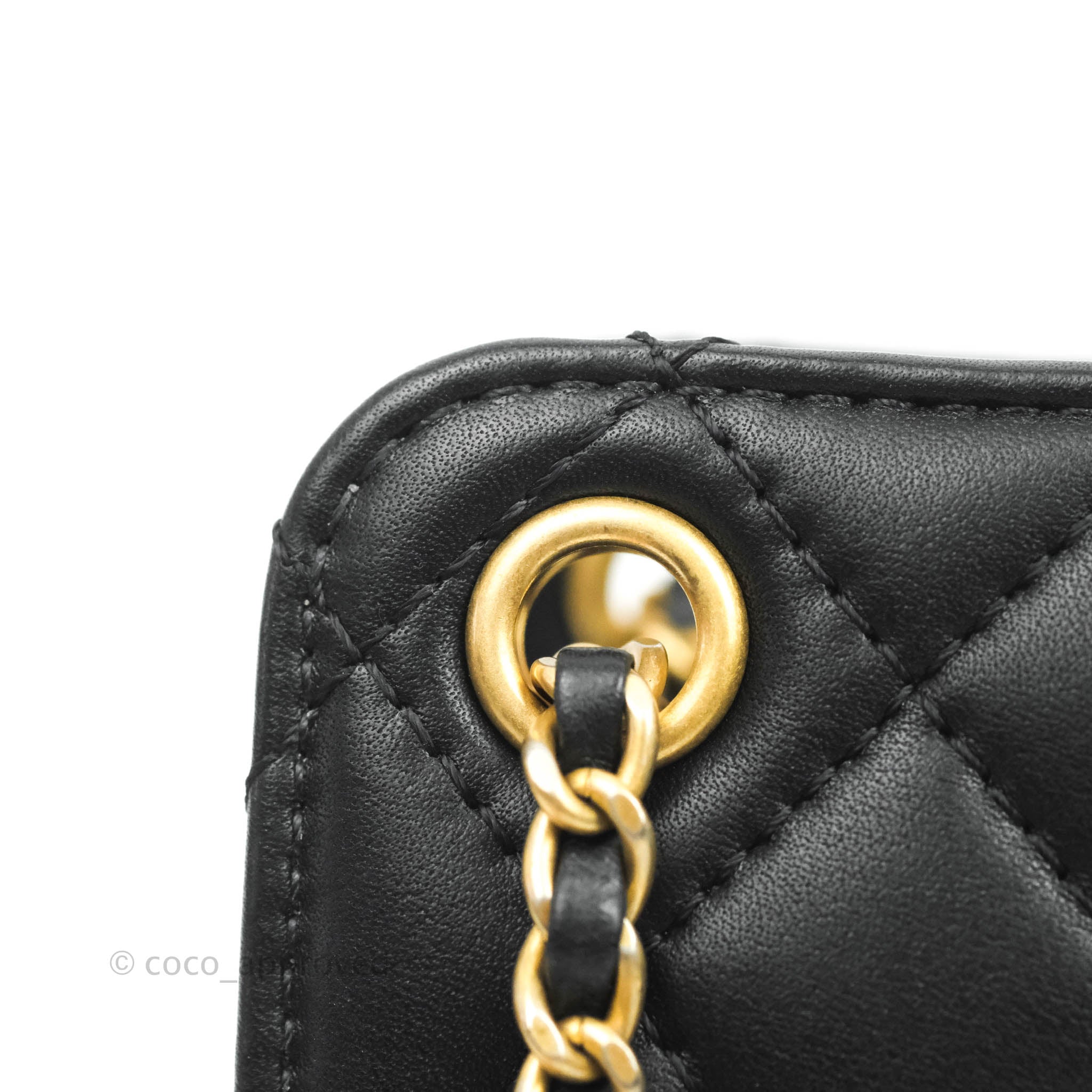 CHANEL Quilted Chain Tote Bag Black Lambskin Gold Hardware Coco