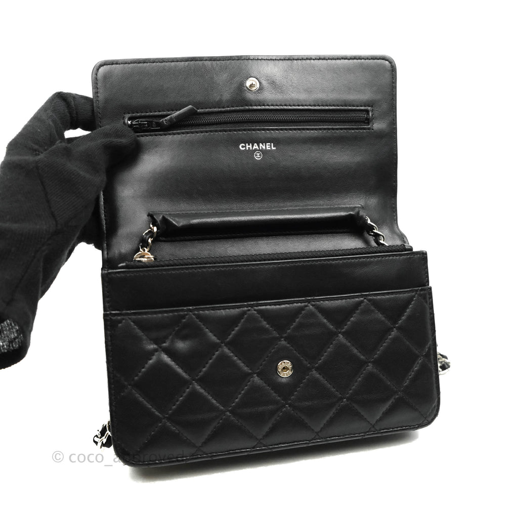 Chanel Quilted Wallet on Chain WOC Black Lambskin Silver Hardware