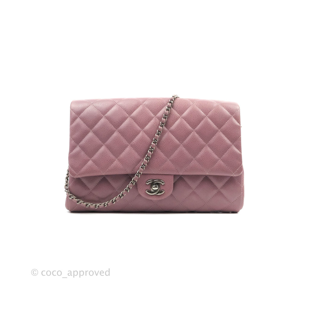 Chanel Quilted Clutch with Chain Pink Mauve Caviar Ruthenium Hardware