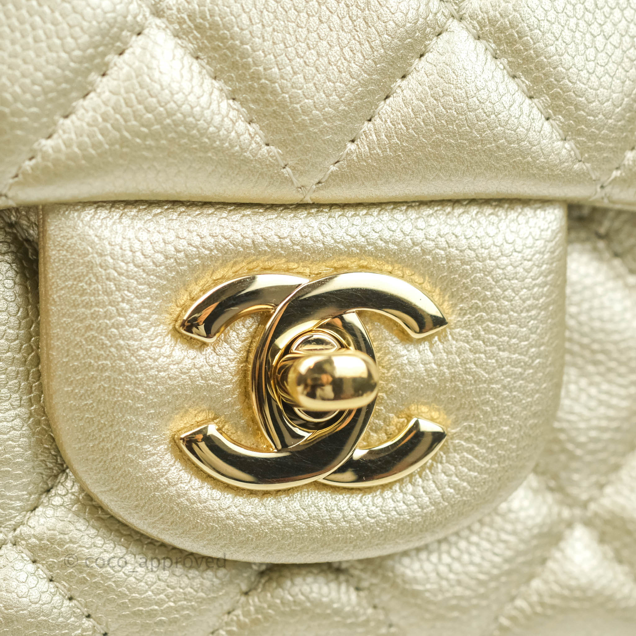 Chanel Quilted Mini Rectangular Flap Champagne Caviar Gold Hardware – Coco  Approved Studio