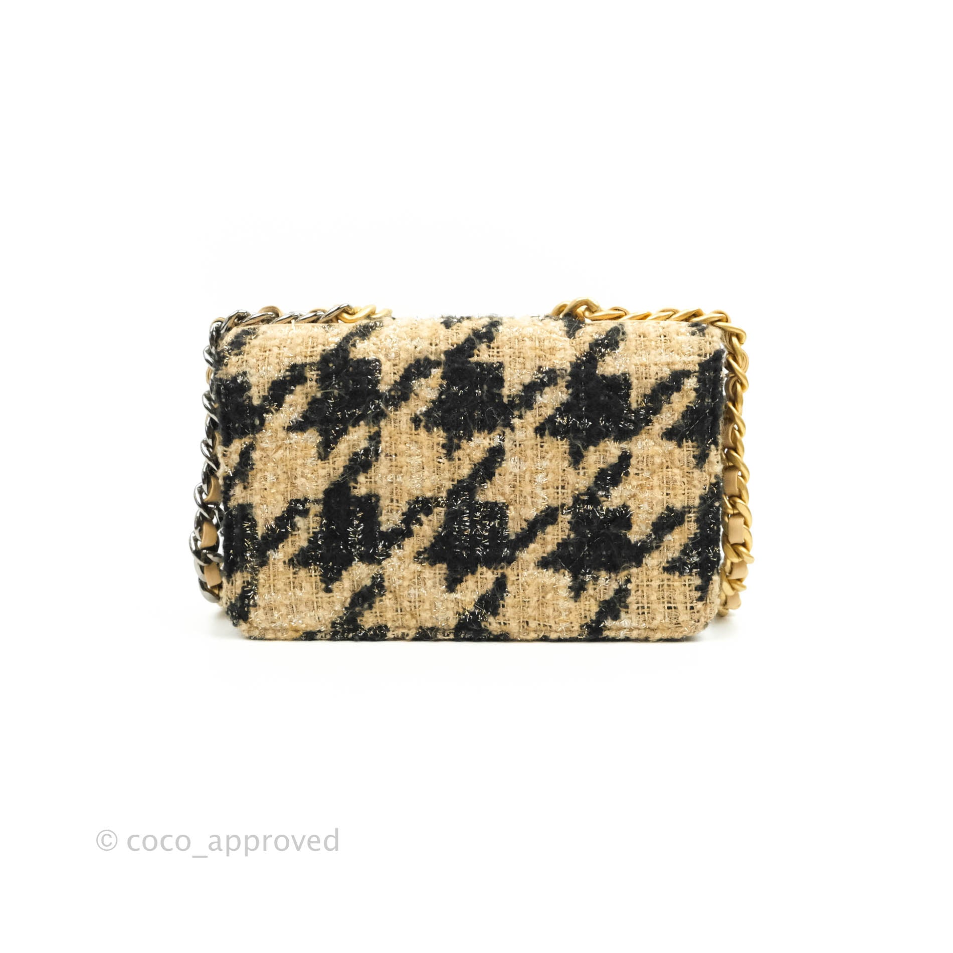 Chanel 19 Wallet On Chain WOC Quilted Houndstooth Tweed Blue White