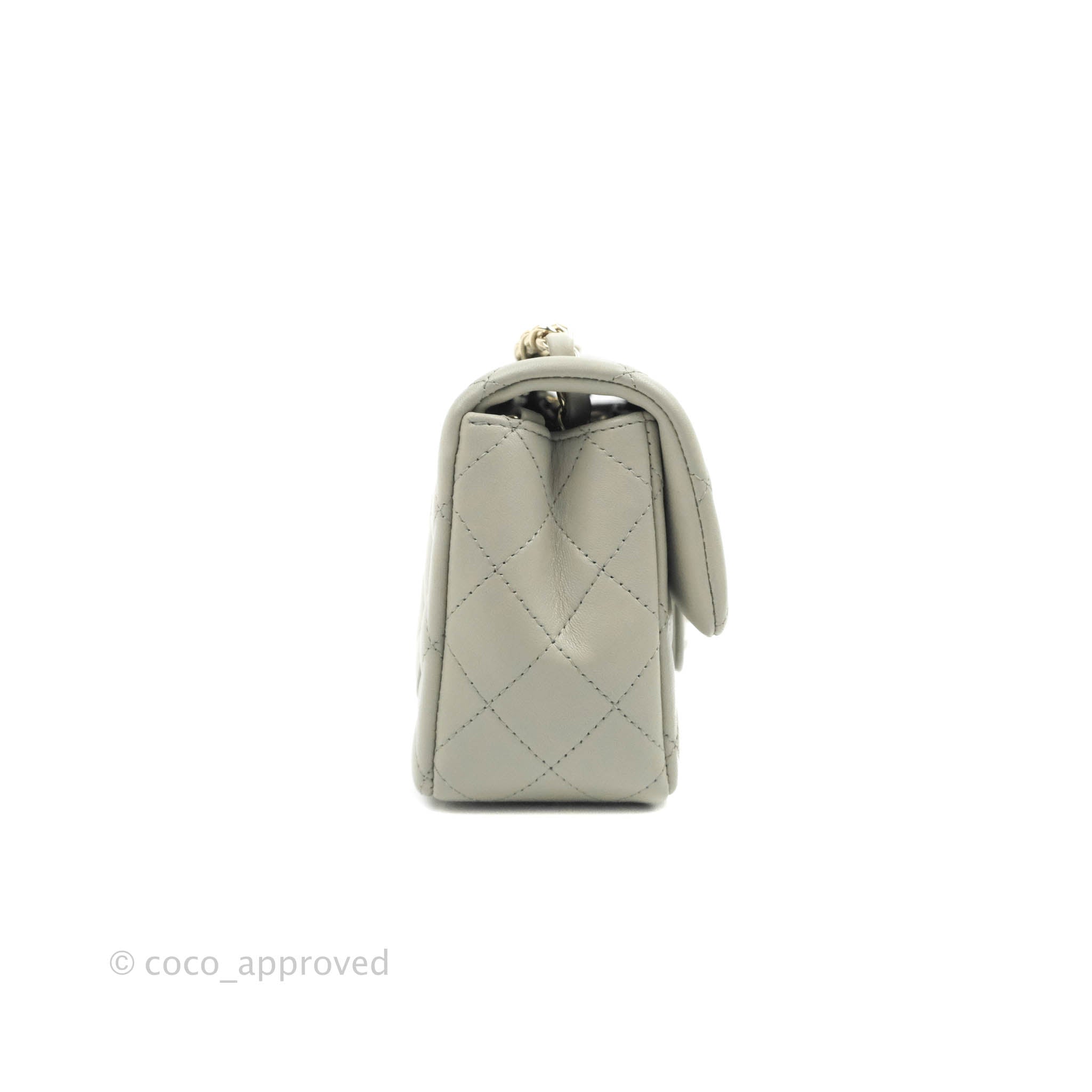 CHANEL Lambskin Quilted Mini Rectangular Flap Grey 470405