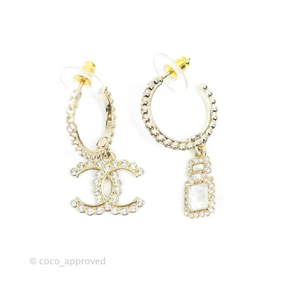 Chanel Crystal CC No.5 Drop Hoop Earrings 21K