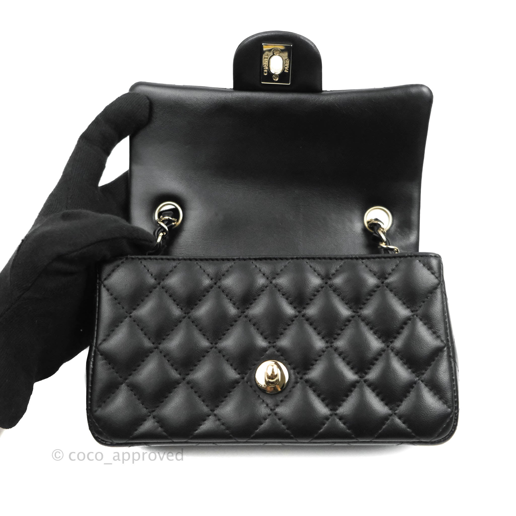 CHANEL Lambskin Quilted Mini Square Flap Black 102252
