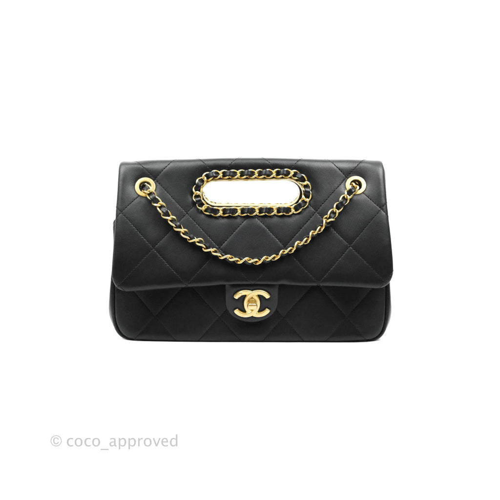 Chanel A Real Catch Quilted Flap Bag Black Aged Gold Hardware