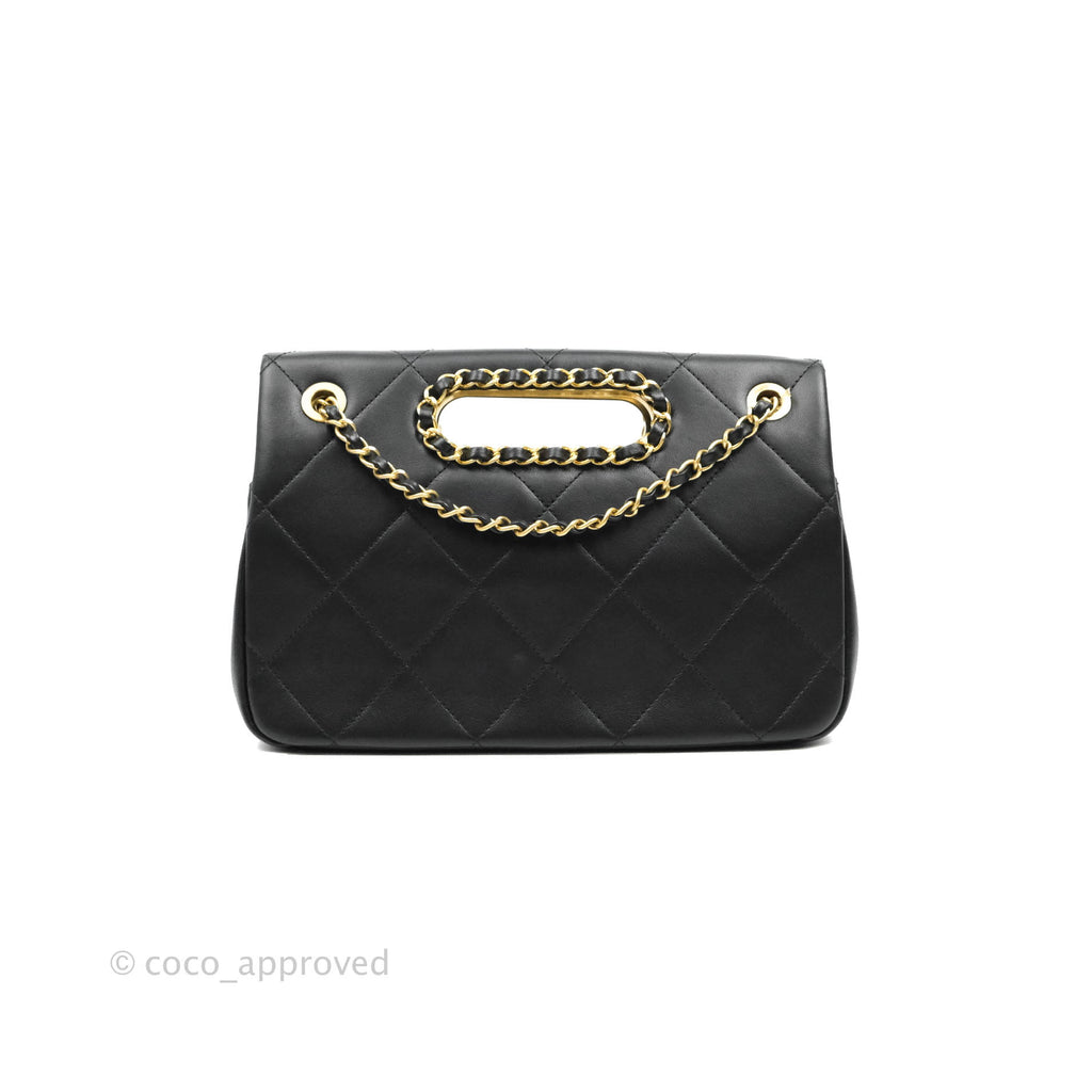 Chanel A Real Catch Quilted Flap Bag Black Aged Gold Hardware