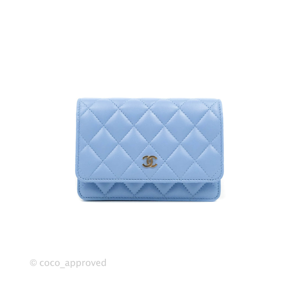 Chanel Quilted Mini Wallet on Chain WOC Blue Lambskin Silver Hardware