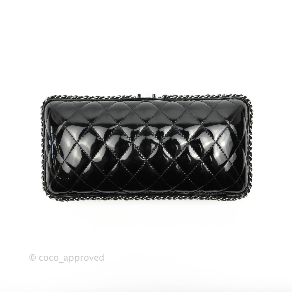 Chanel Quilted Chain Around Clutch Black Patent Silver Hardware