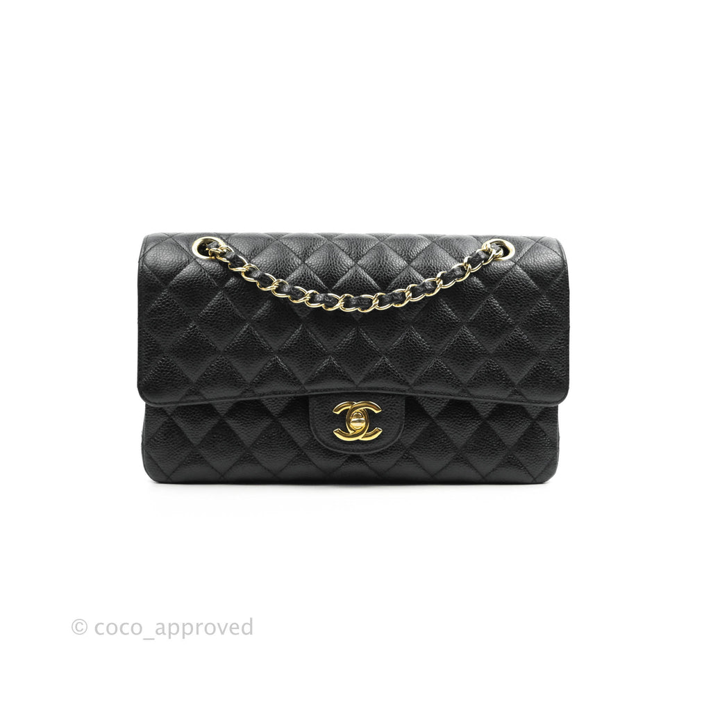 Chanel Classic M/L Medium Double Flap Black Caviar Gold Hardware