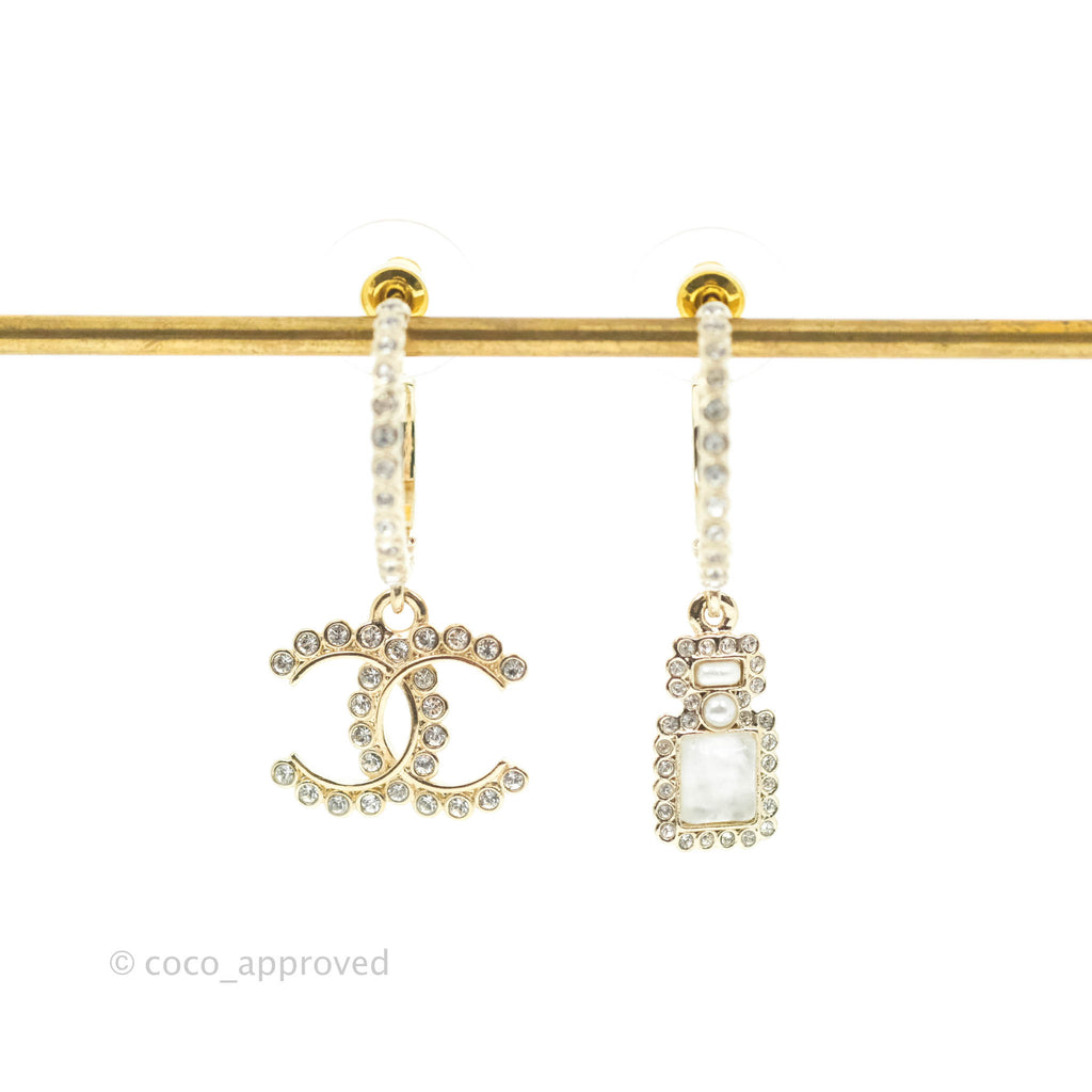 Chanel Crystal CC No.5 Drop Hoop Earrings 21K