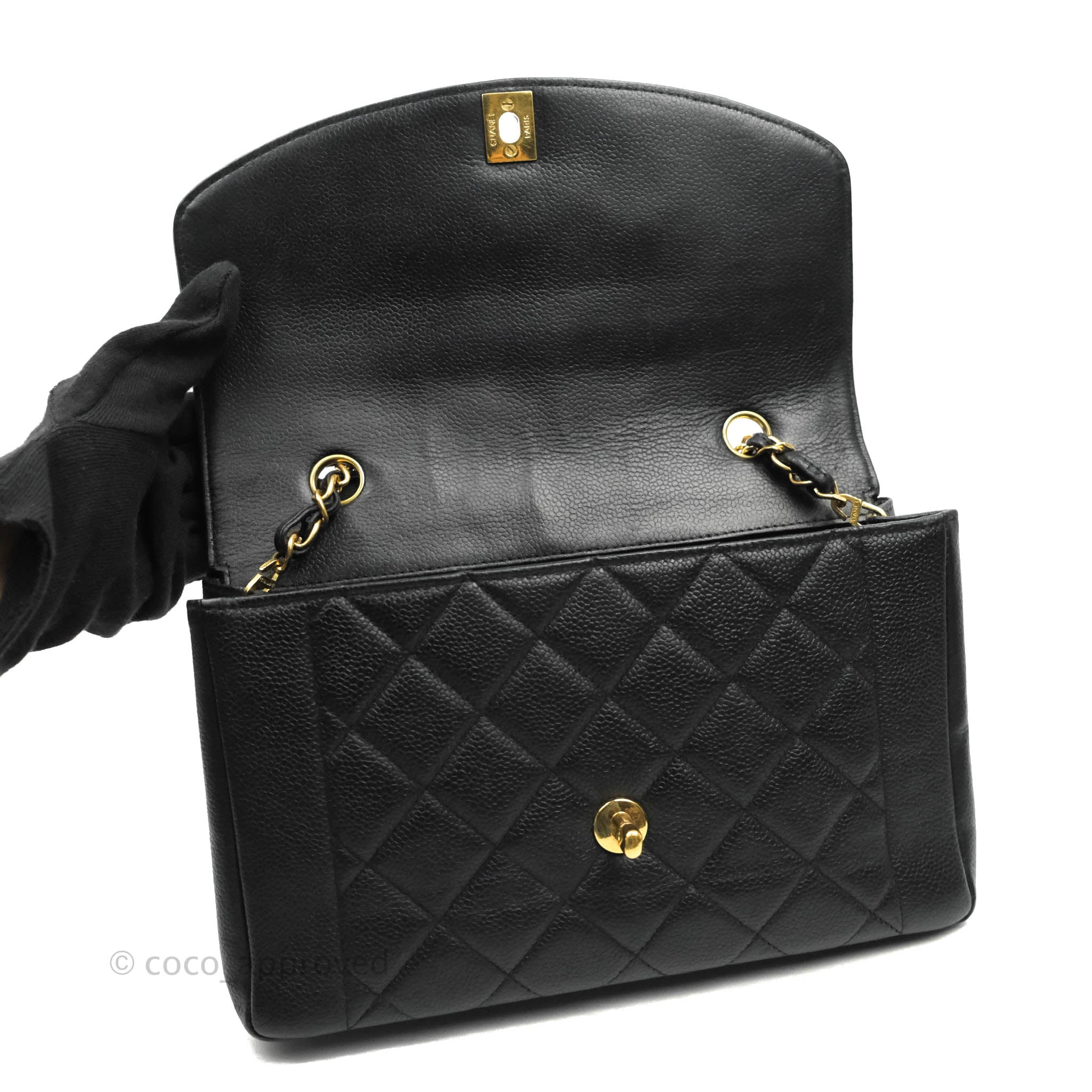 Chanel Vintage Medium Classic Diana Flap Bag Black Caviar 24K Gold