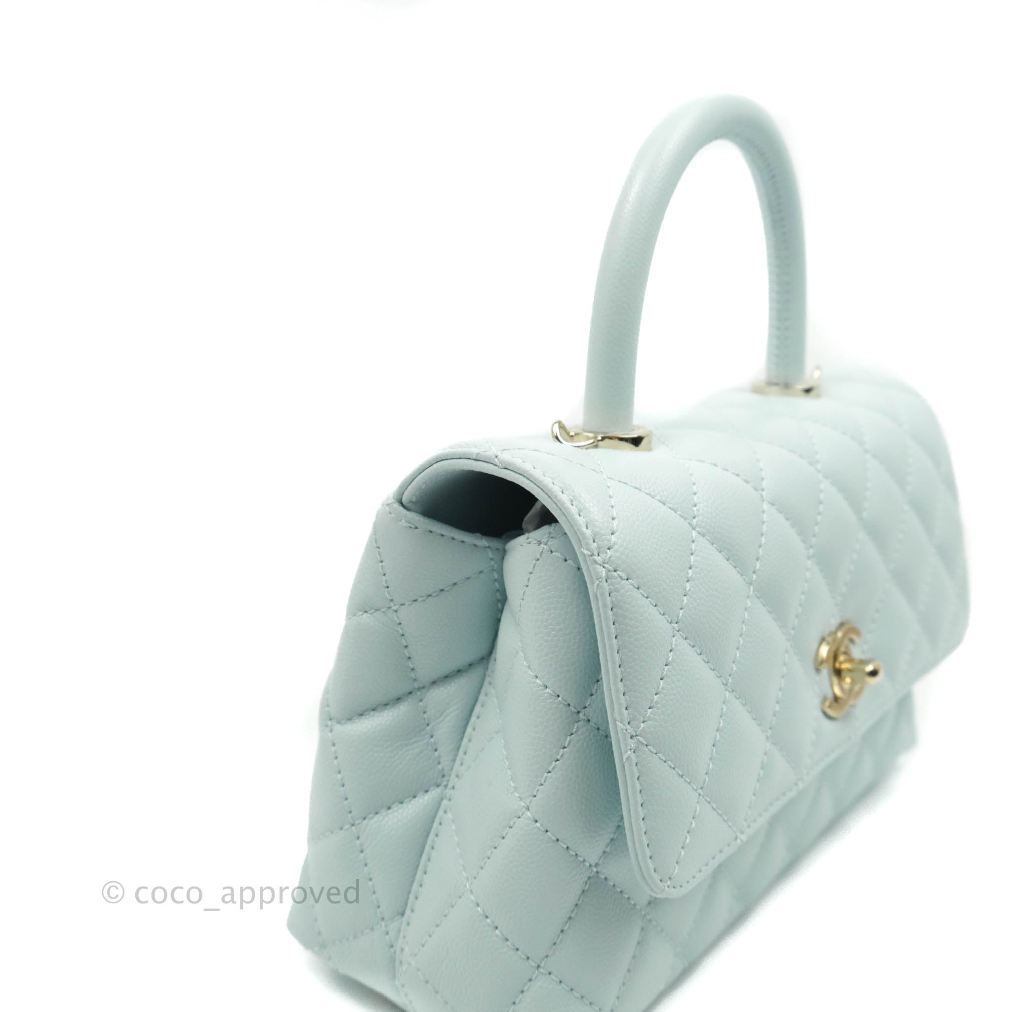 Chanel Mini Coco Handle Quilted Pale Mint Caviar Gold Hardware