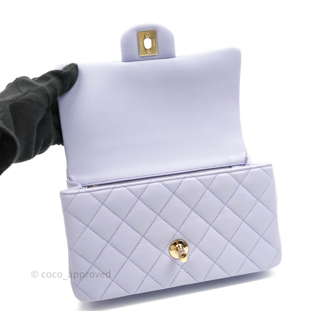 Chanel Top Handle Mini Rectangular Flap Bag Lilac Lambskin Aged Gold Hardware 21K