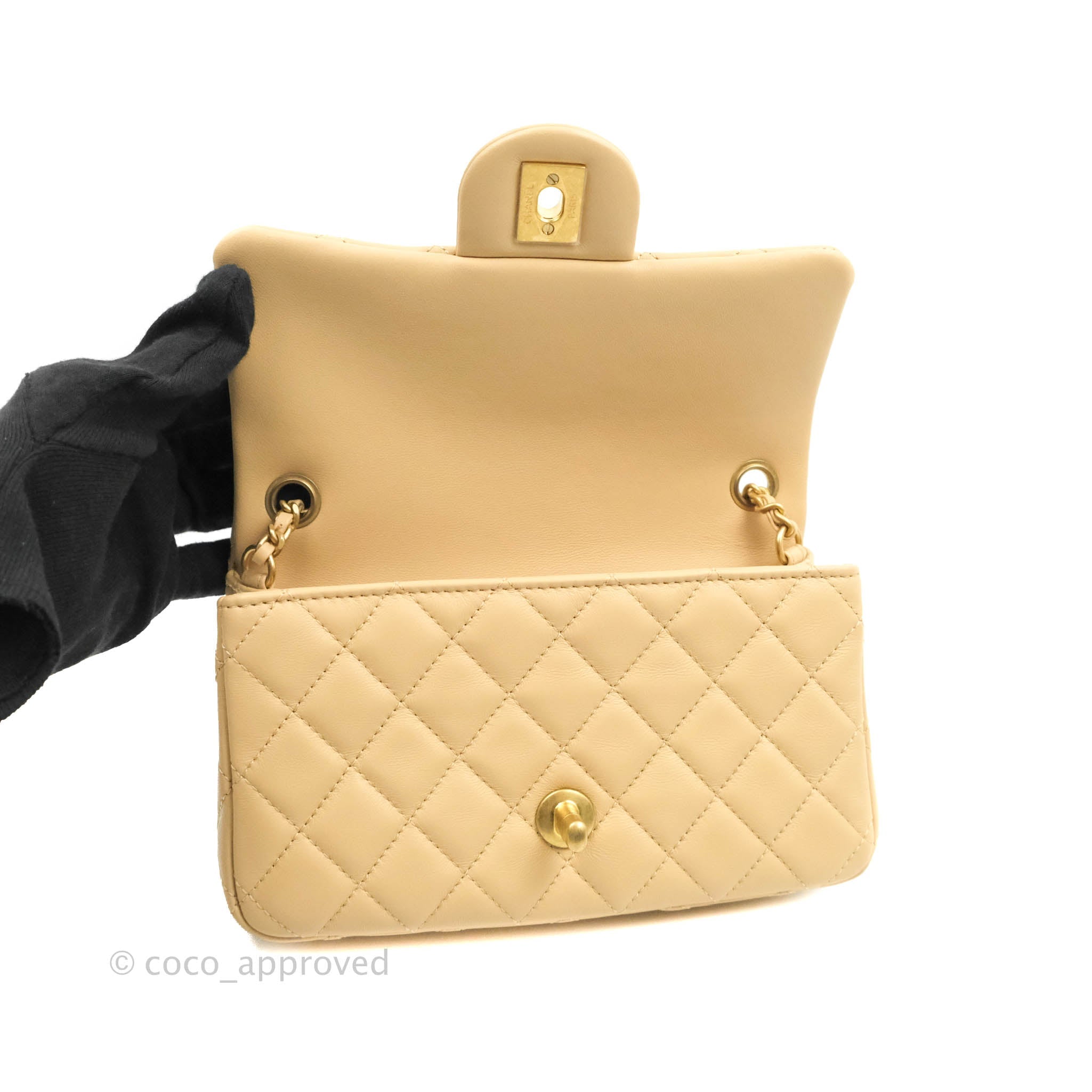 NIB 22C Chanel Pearl Crush Rectangular Mini Flap Bag Pink Beige