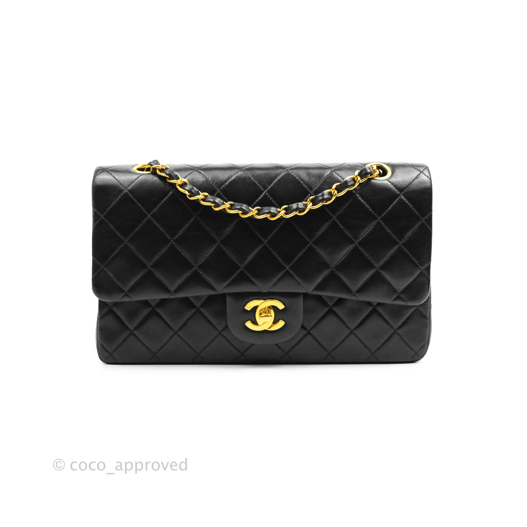Chanel Vintage Classic M/L Medium Double Flap Black Lambskin 24K Gold Hardware