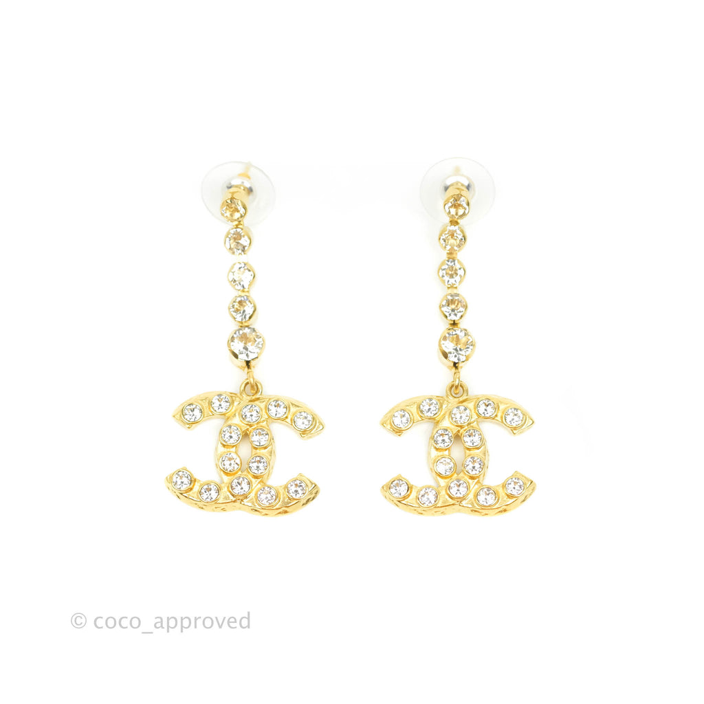 Chanel Crystal CC Drop Earrings Gold Hardware 20S