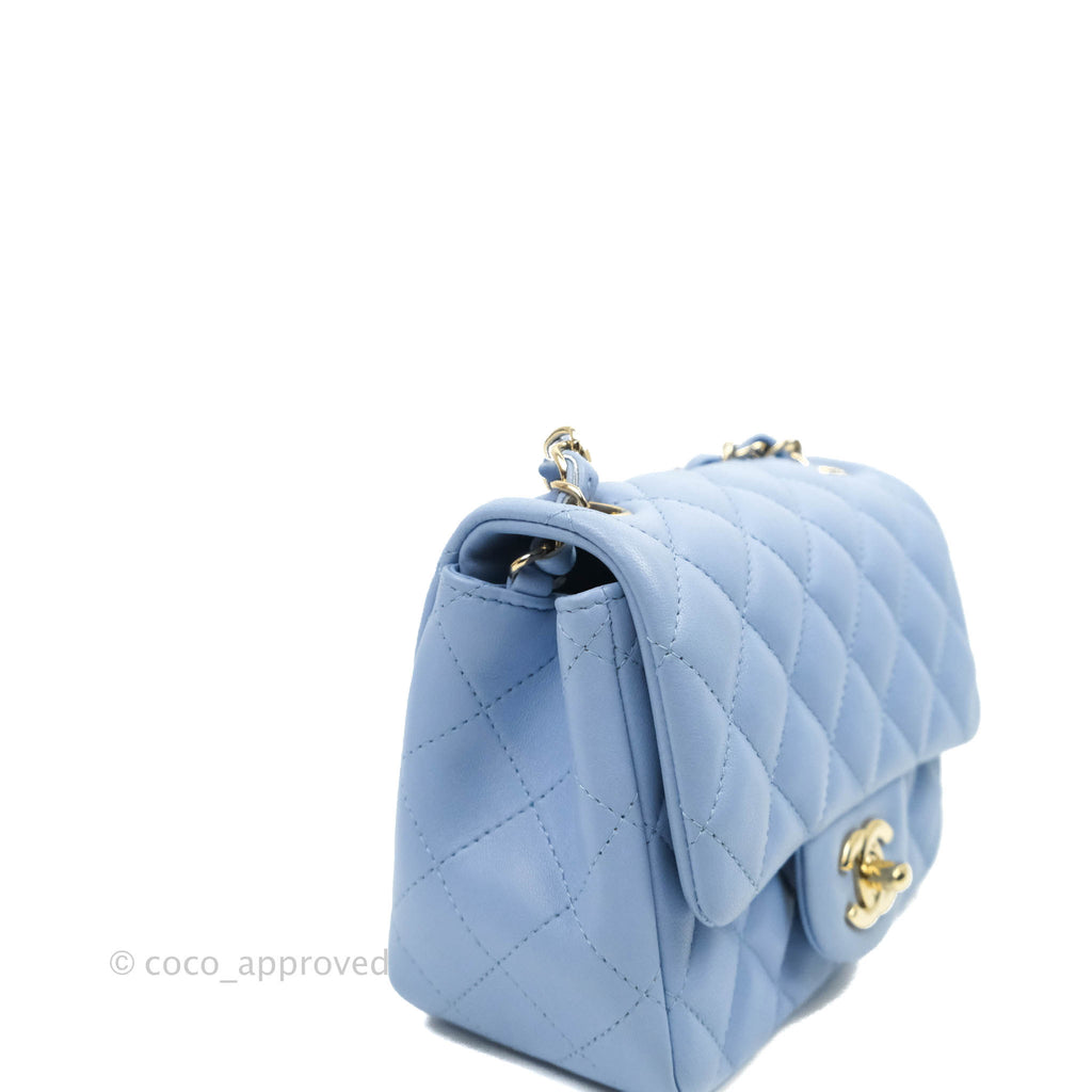Chanel Mini Square Quilted Blue Lambskin Gold Hardware