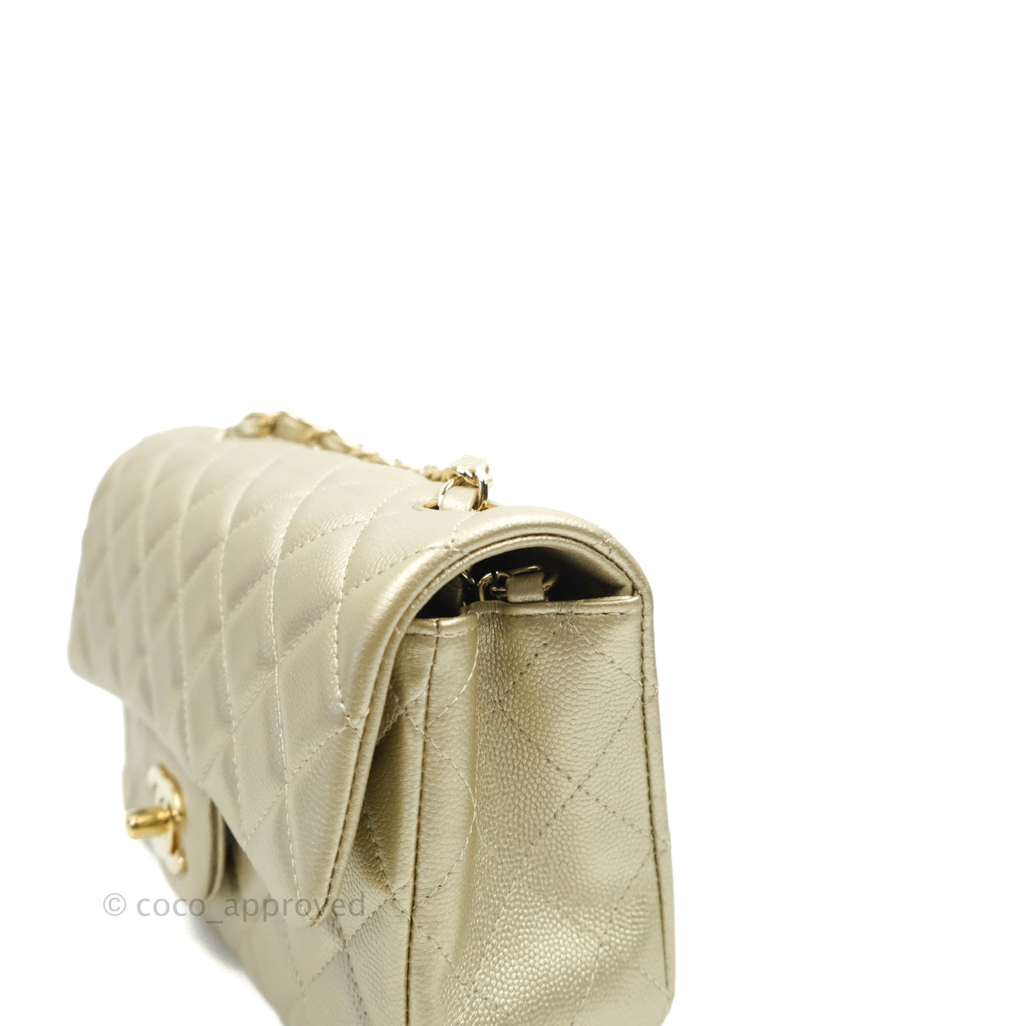 Chanel Classic Mini Rectangular Flap 15C Pearly Gold Quilted Caviar Aged  Gold Hardware