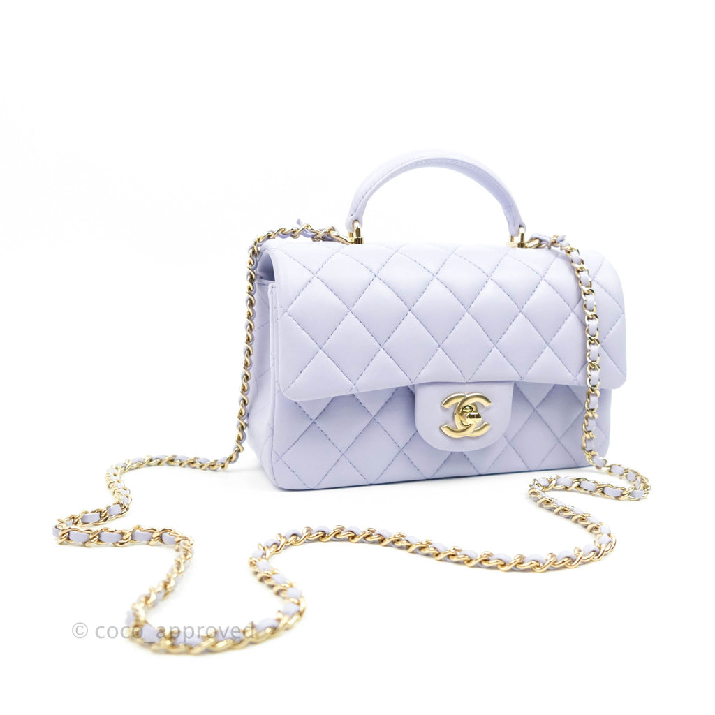 Chanel Top Handle Mini Rectangular Flap Bag Lilac Lambskin Aged Gold Hardware 21K