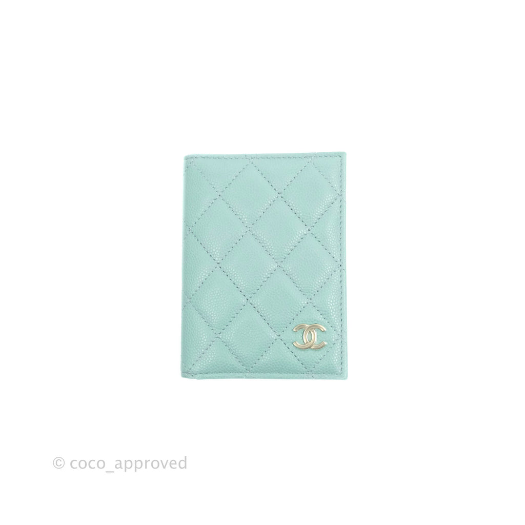 Chanel Classic Quilted Card Holder Tiffany Blue Caviar Gold Hardware