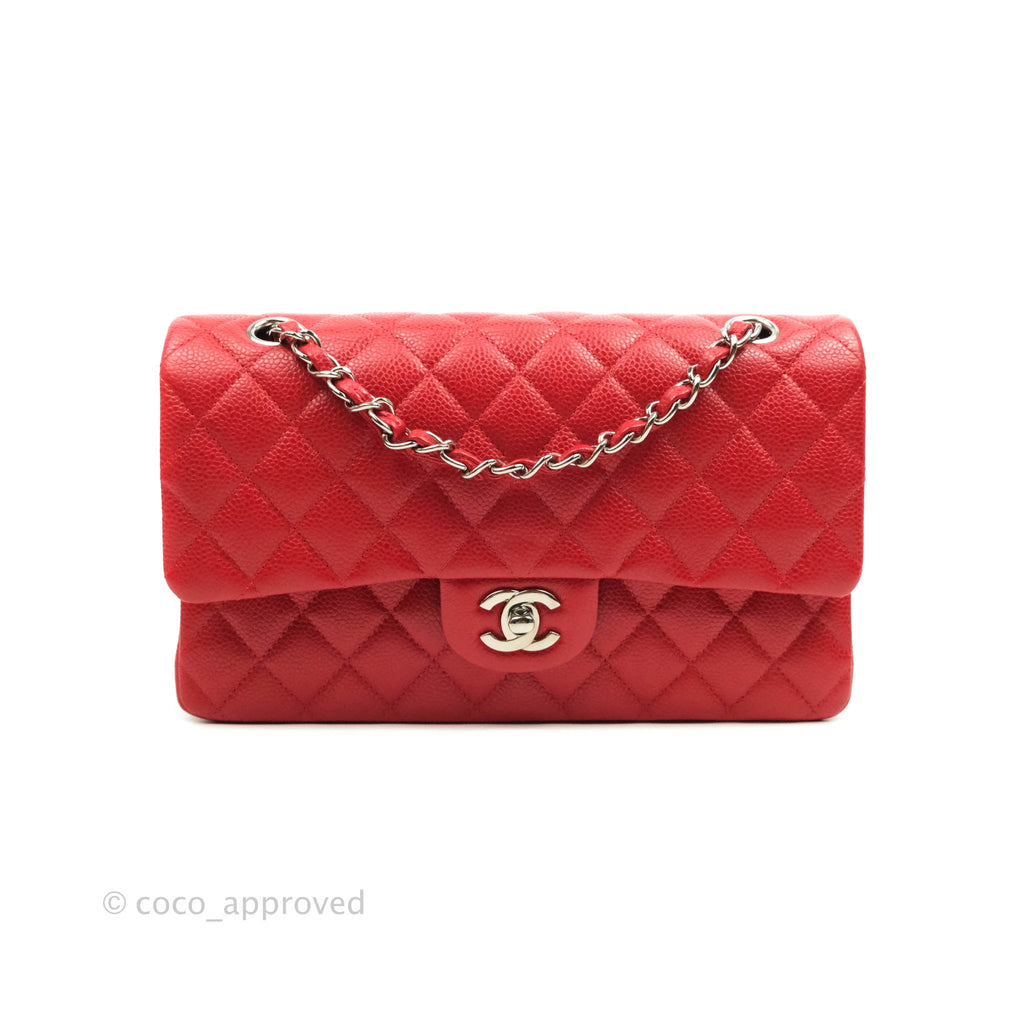 Chanel Classic M/L Medium Double Flap Red Caviar Silver Hardware