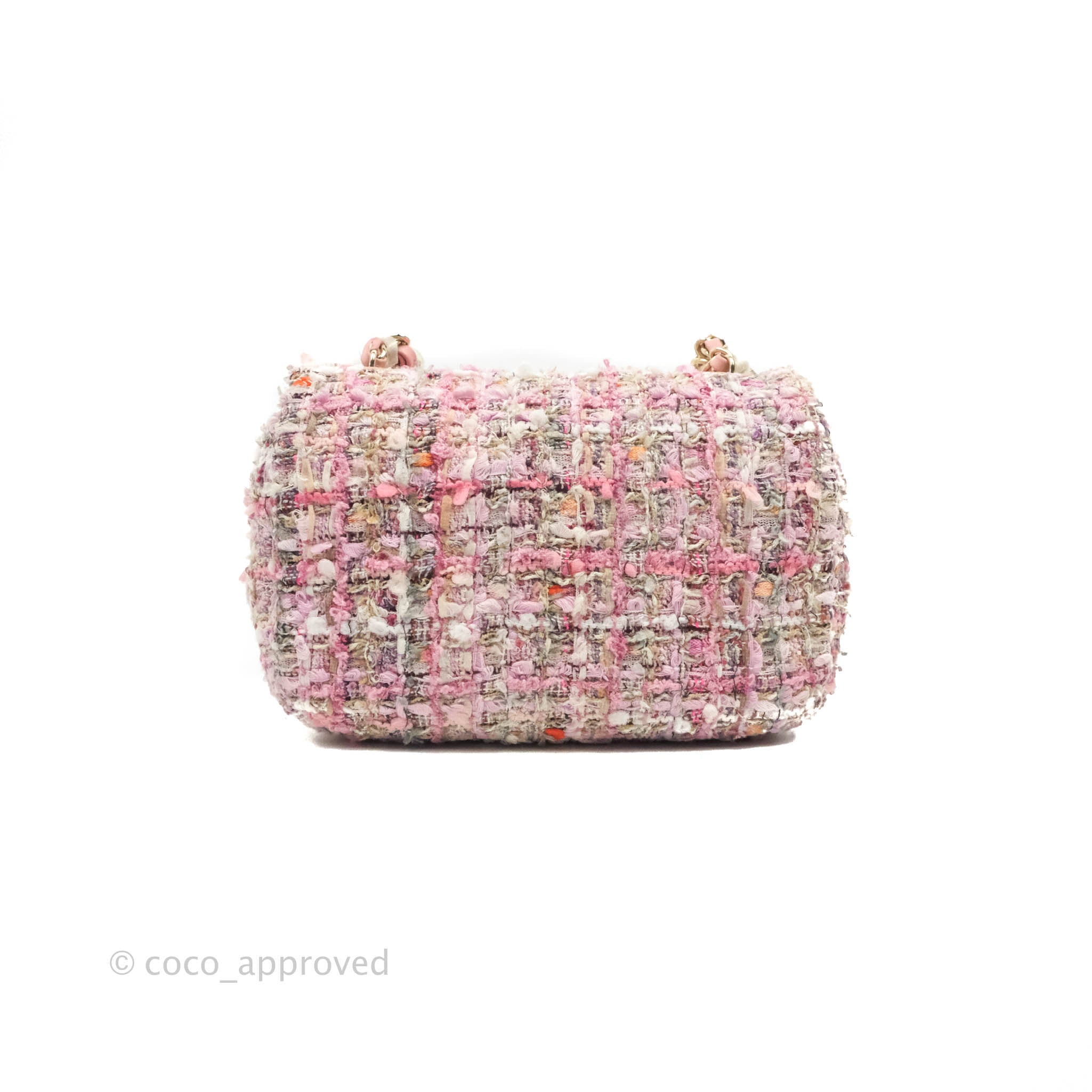 CHANEL Mini Pearl Handle Flap Bag in Pink Tweed