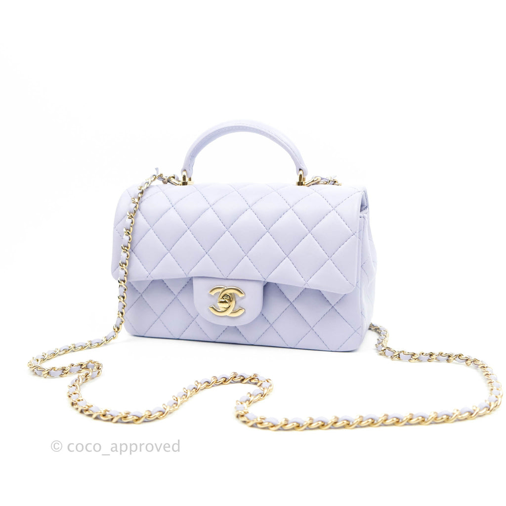Chanel Top Handle Mini Rectangular Flap Bag Lilac Lambskin Aged Gold Hardware 21K