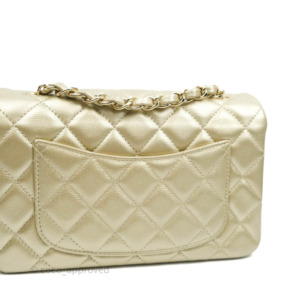 Chanel Quilted Mini Rectangular Flap Gold Caviar Gold Hardware