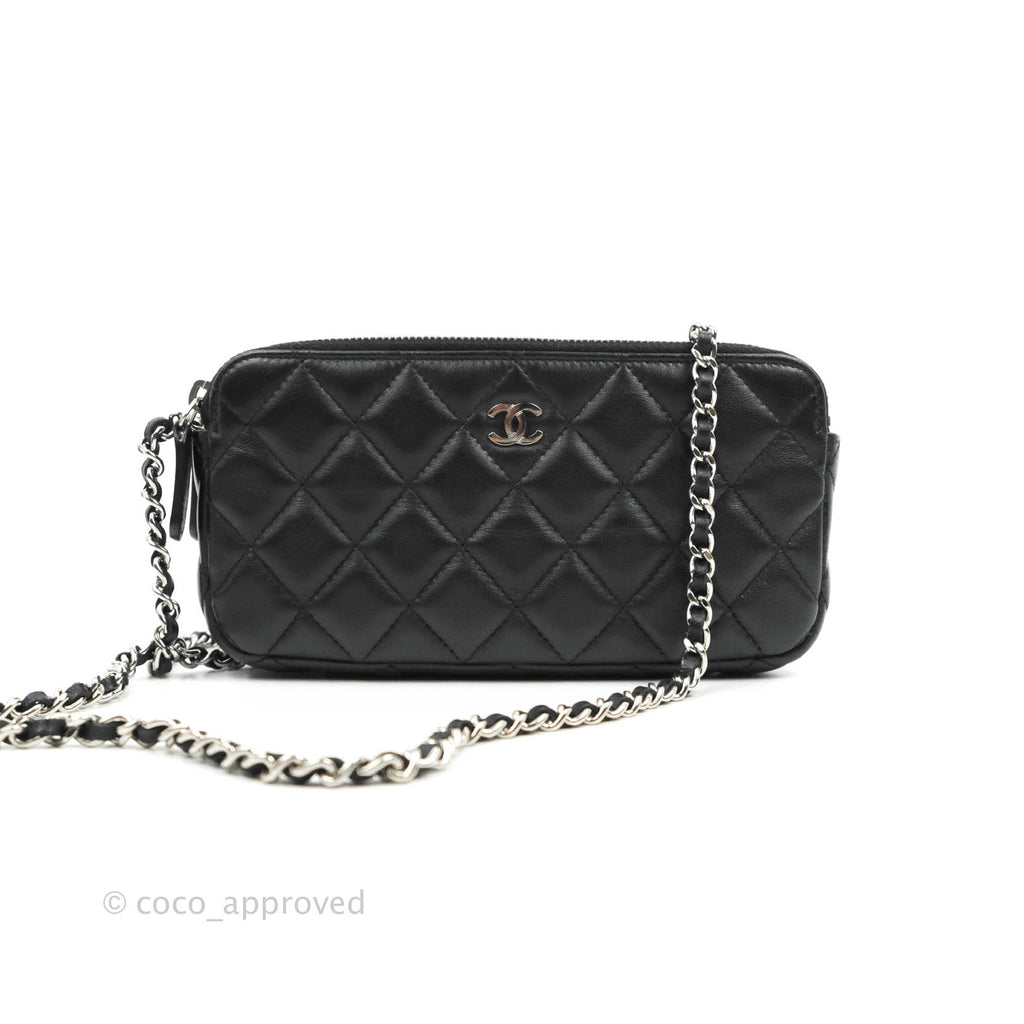 Chanel Classic Small Clutch With Chain Black Lambskin Silver Hardware
