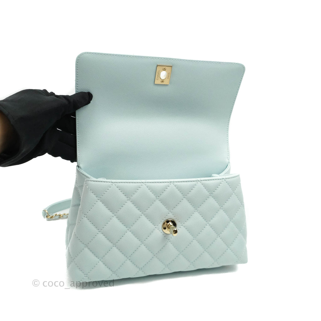 Chanel Mini Coco Handle Quilted Pale Mint Caviar Gold Hardware