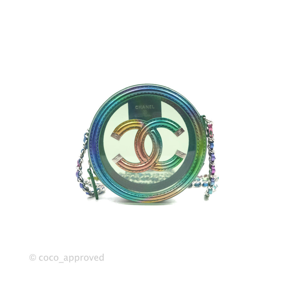 Chanel Filigree Rainbow Green PVC Round Clutch With Chain Silver Hardware 20C