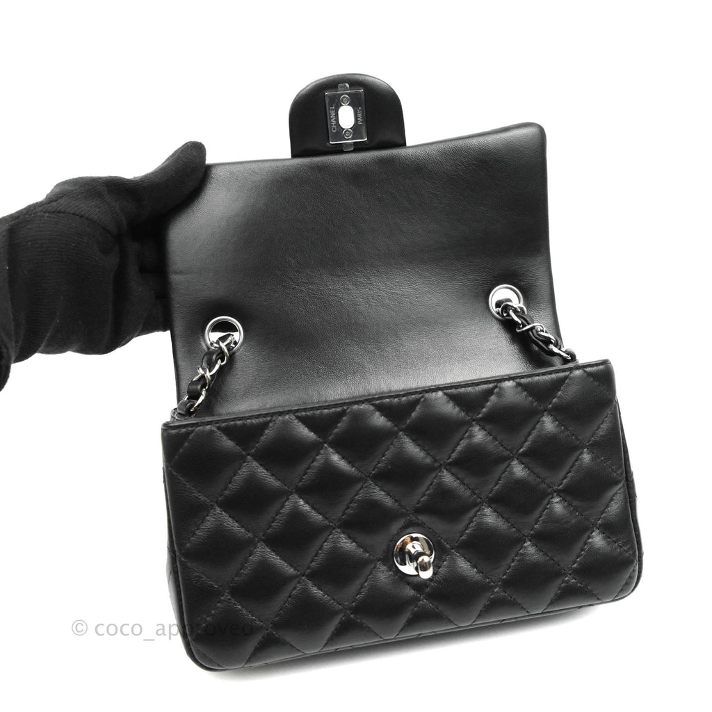 Chanel Quilted Mini Rectangular Flap Black Lambskin Silver Hardware