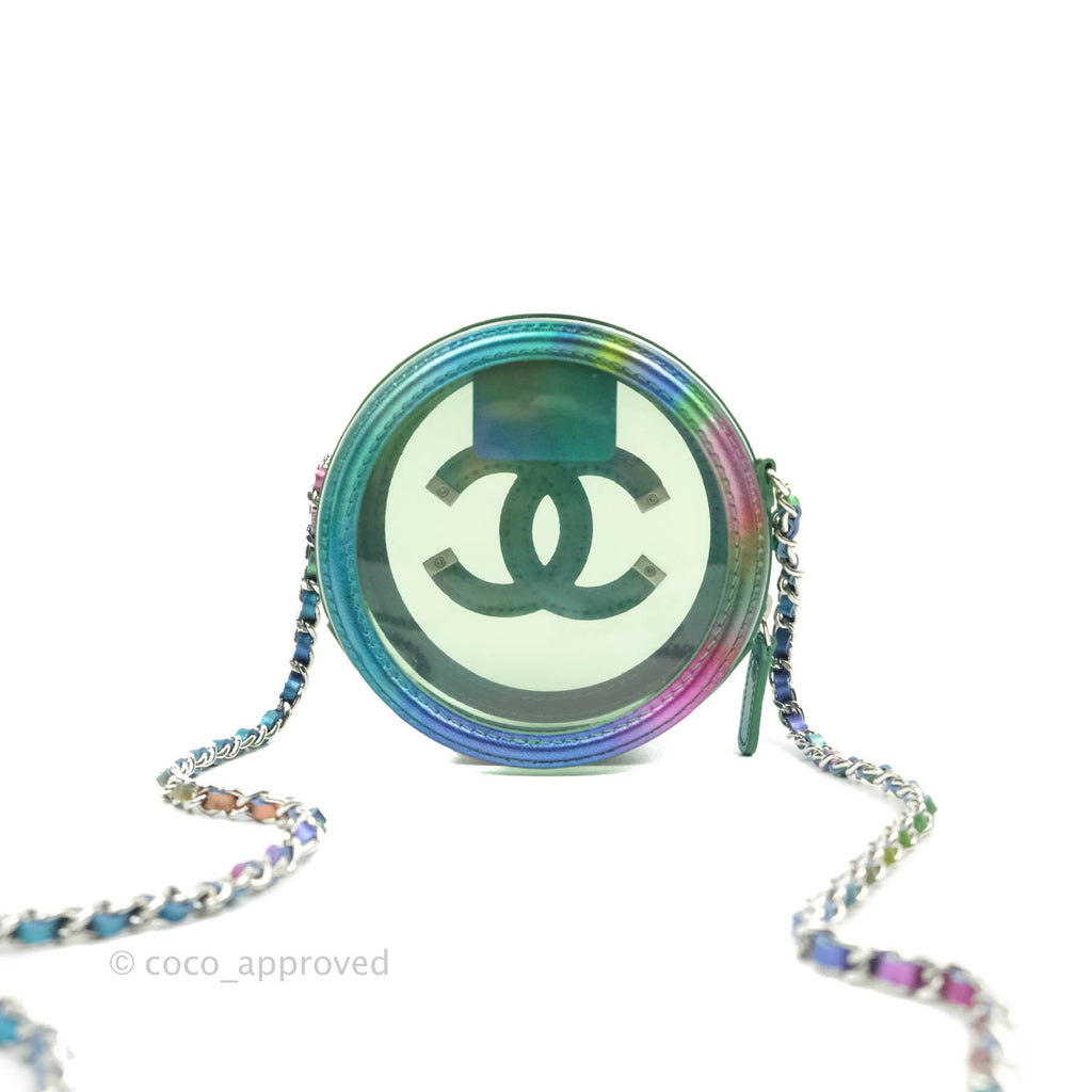 Chanel Filigree Rainbow Green PVC Round Clutch With Chain Silver Hardware 20C