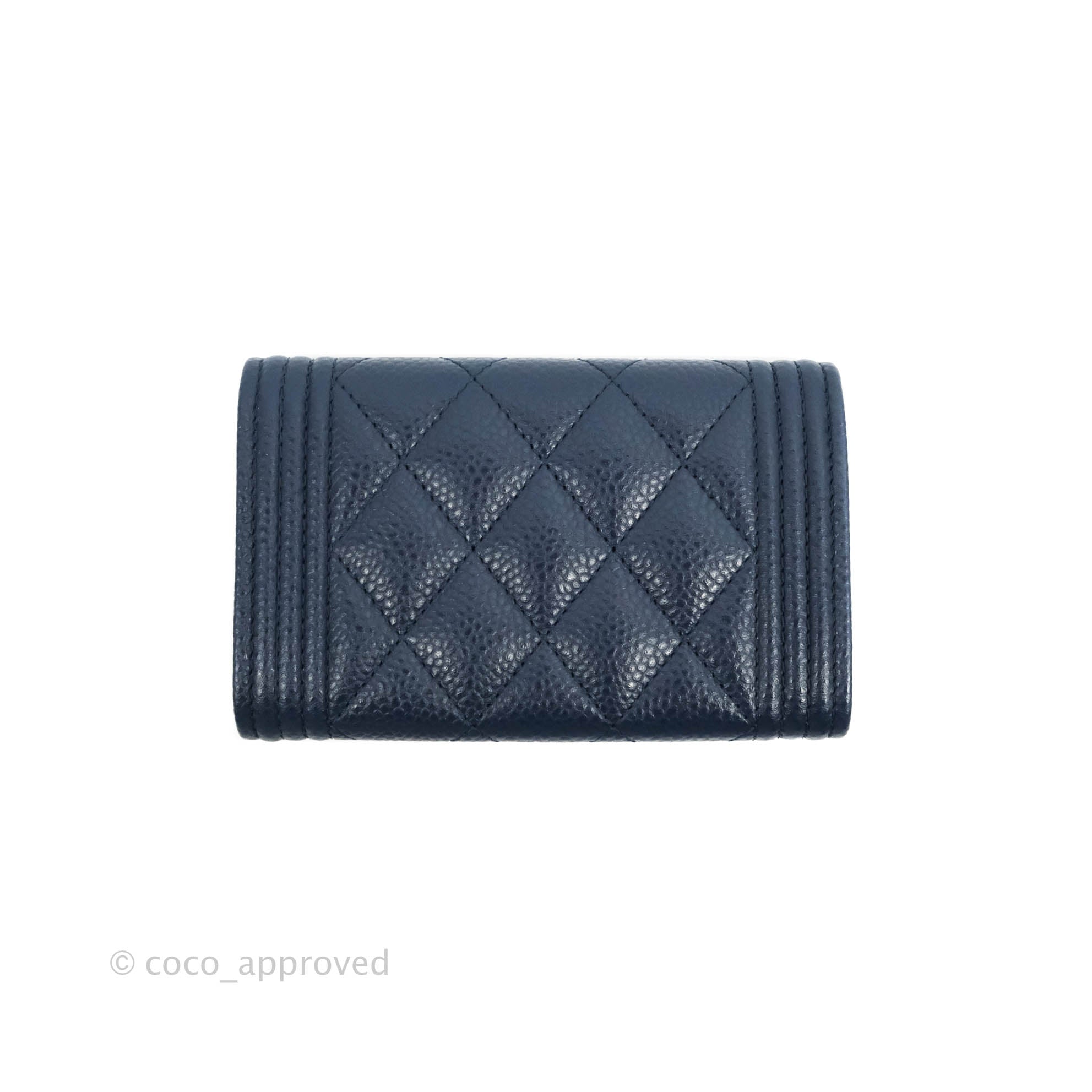 Chanel Black Quilted Caviar Boy Card Holder Pale Gold Hardware