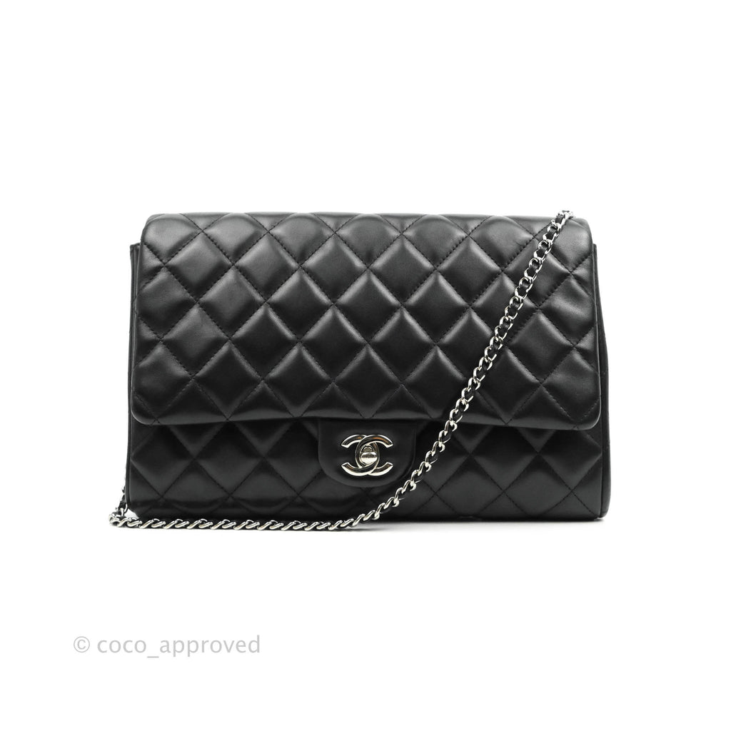 Chanel Quilted Clutch with Chain Black Lambskin Silver Hardware