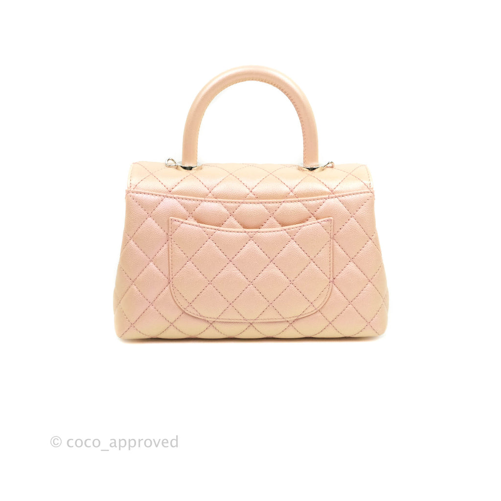 Chanel Small Quilted Coco Handle Iridescent Light Pink Caviar Rainbow Hardware