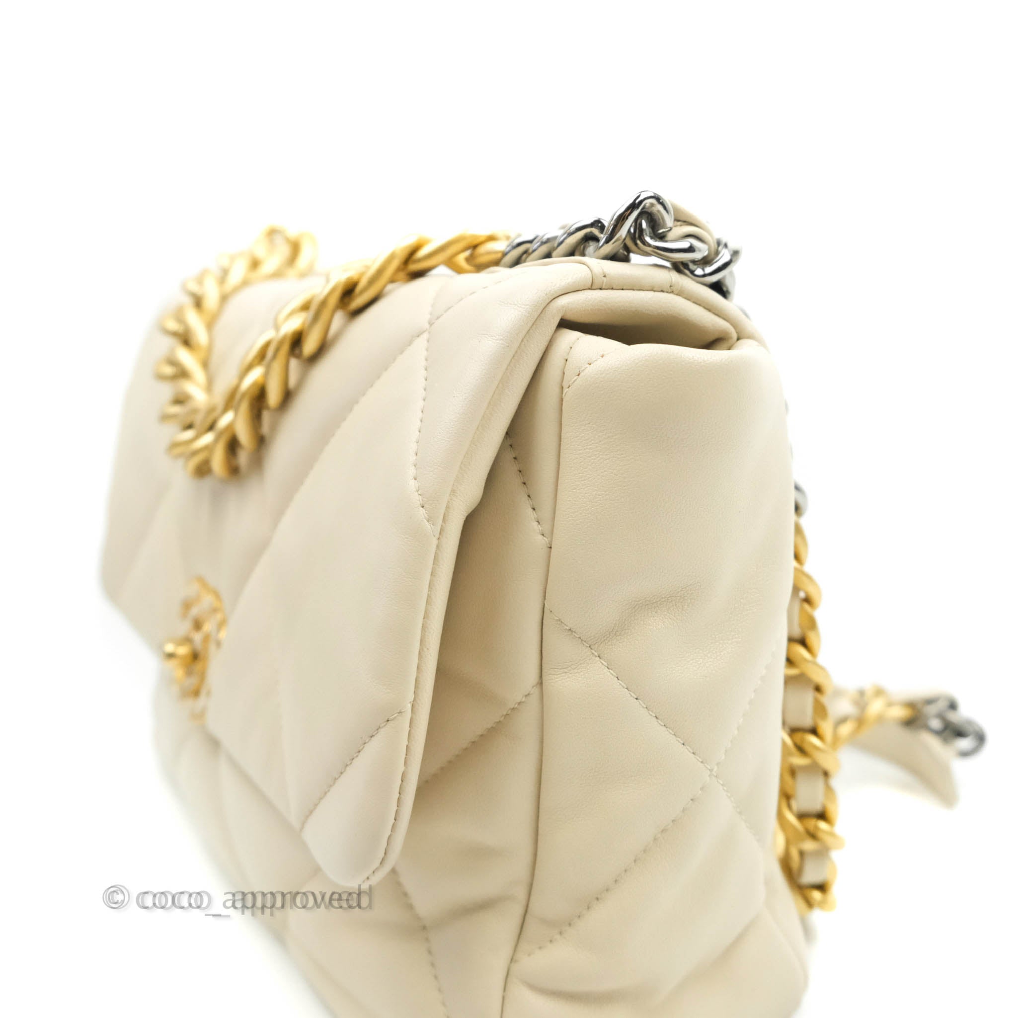 NIB Chanel 19 Small Flap Bag - Beige Goatskin