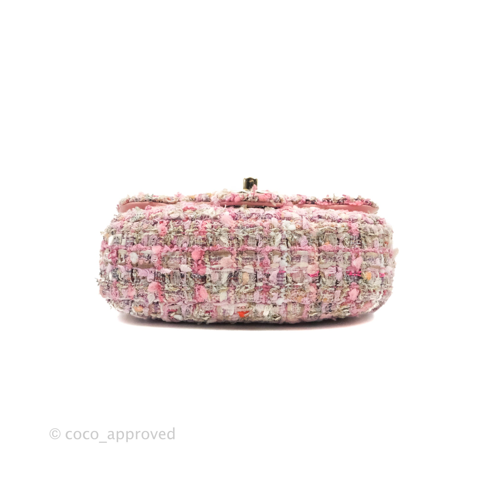 Chanel Pink Tweed Flap Bag With Large Pearl Handle - SS19