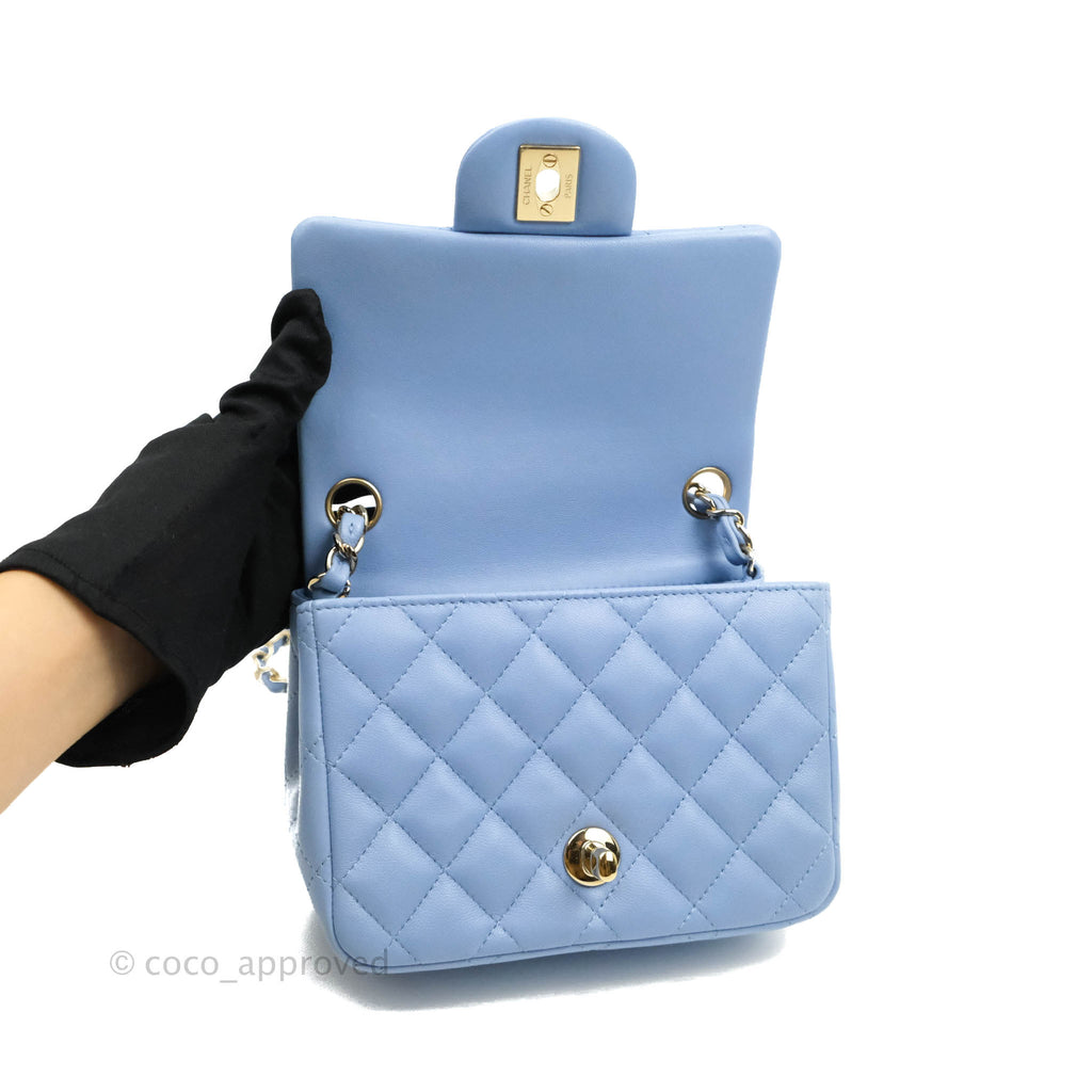 Chanel Mini Square Quilted Blue Lambskin Gold Hardware