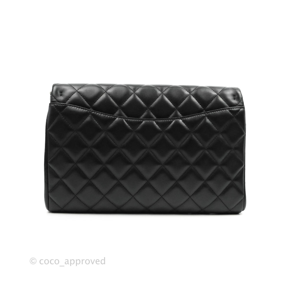 Chanel Quilted Clutch with Chain Black Lambskin Silver Hardware