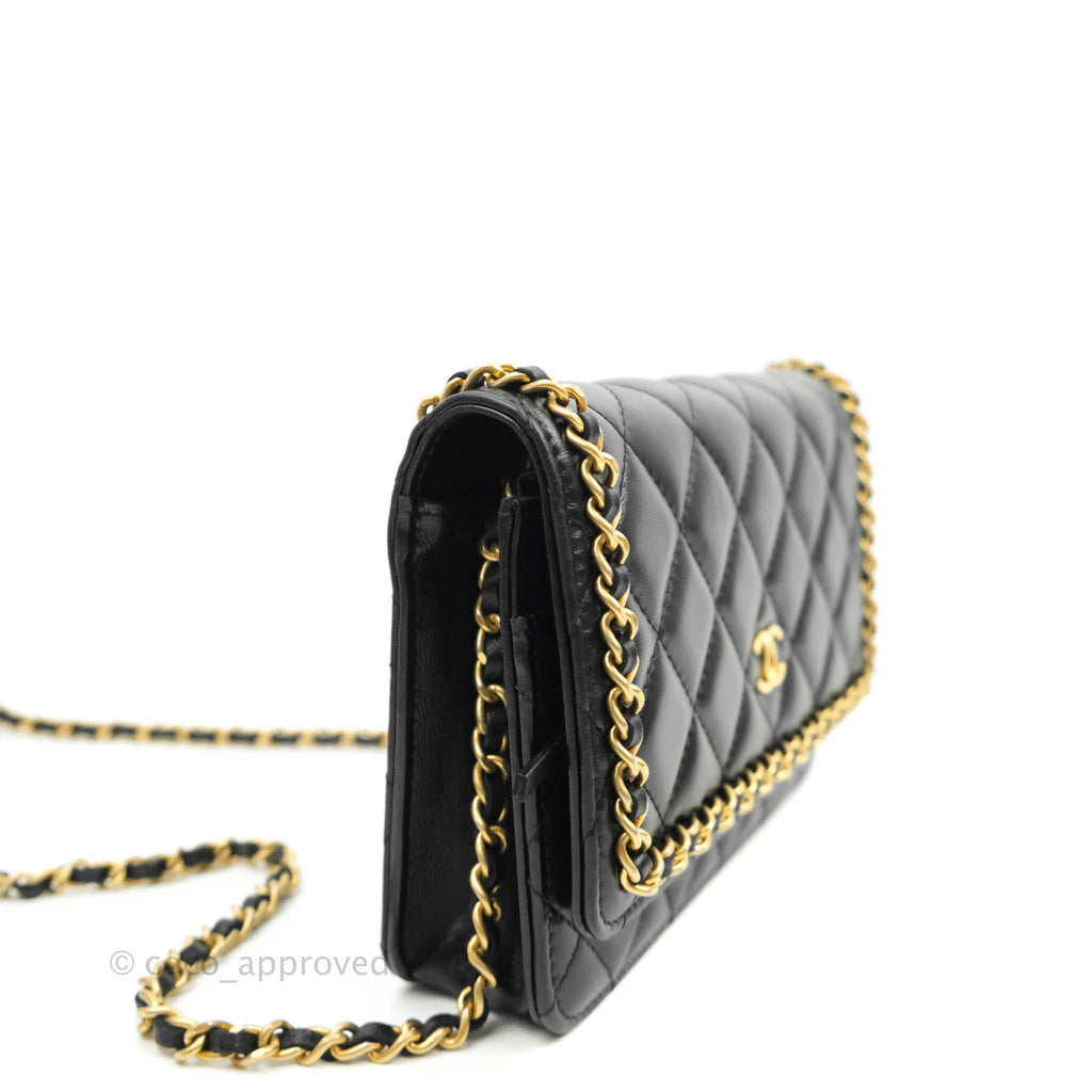 Chanel Quilted Wallet on Chain WOC Chain Around Black Lambskin Aged Gold Hardware