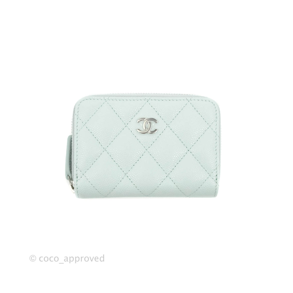 Chanel Classic Zipped Coin Purse Pale Mint Caviar Silver Hardware 21K