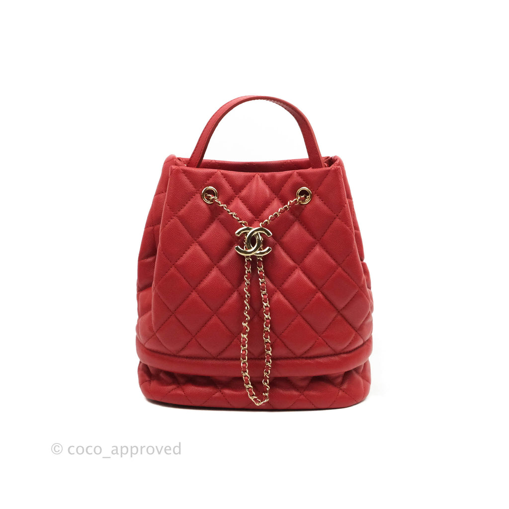 Chanel Quilted Rolled Up Bucket Drawstring Bag Red Caviar Gold Hardware