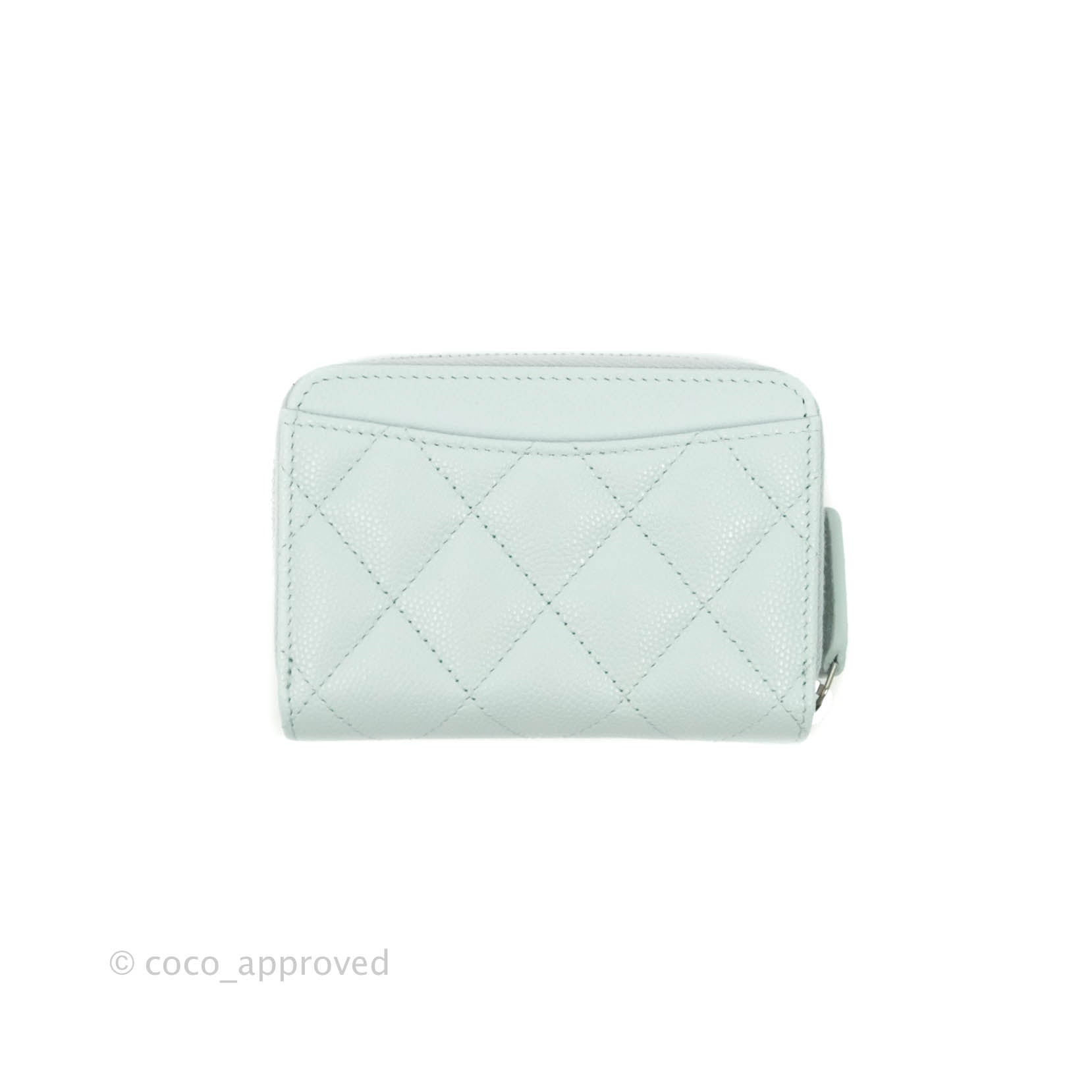 Chanel Classic Quilted Zipped Coin Purse Pale Mint Caviar Silver Hardw –  Coco Approved Studio