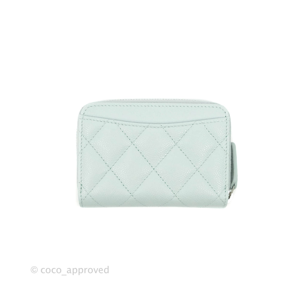 Chanel Classic Zipped Coin Purse Pale Mint Caviar Silver Hardware 21K