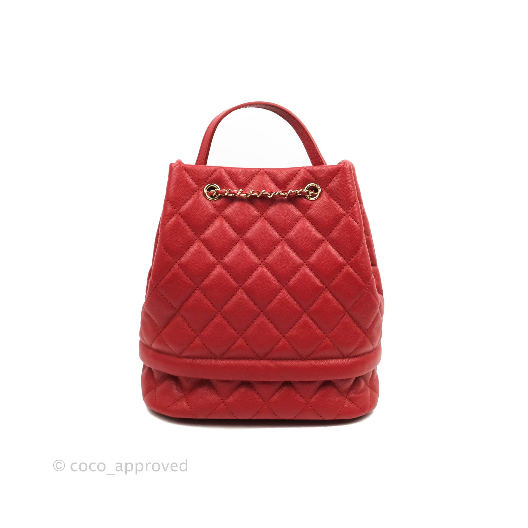 Chanel Medium Quilted Rolled Up Bucket Drawstring Bag Red Caviar Gold –  Coco Approved Studio