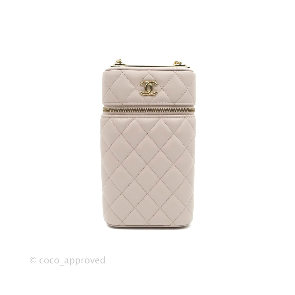 Chanel Quilted Trendy Vanity Phone Holder With Chain Pale Pink Lambskin Gold Hardware