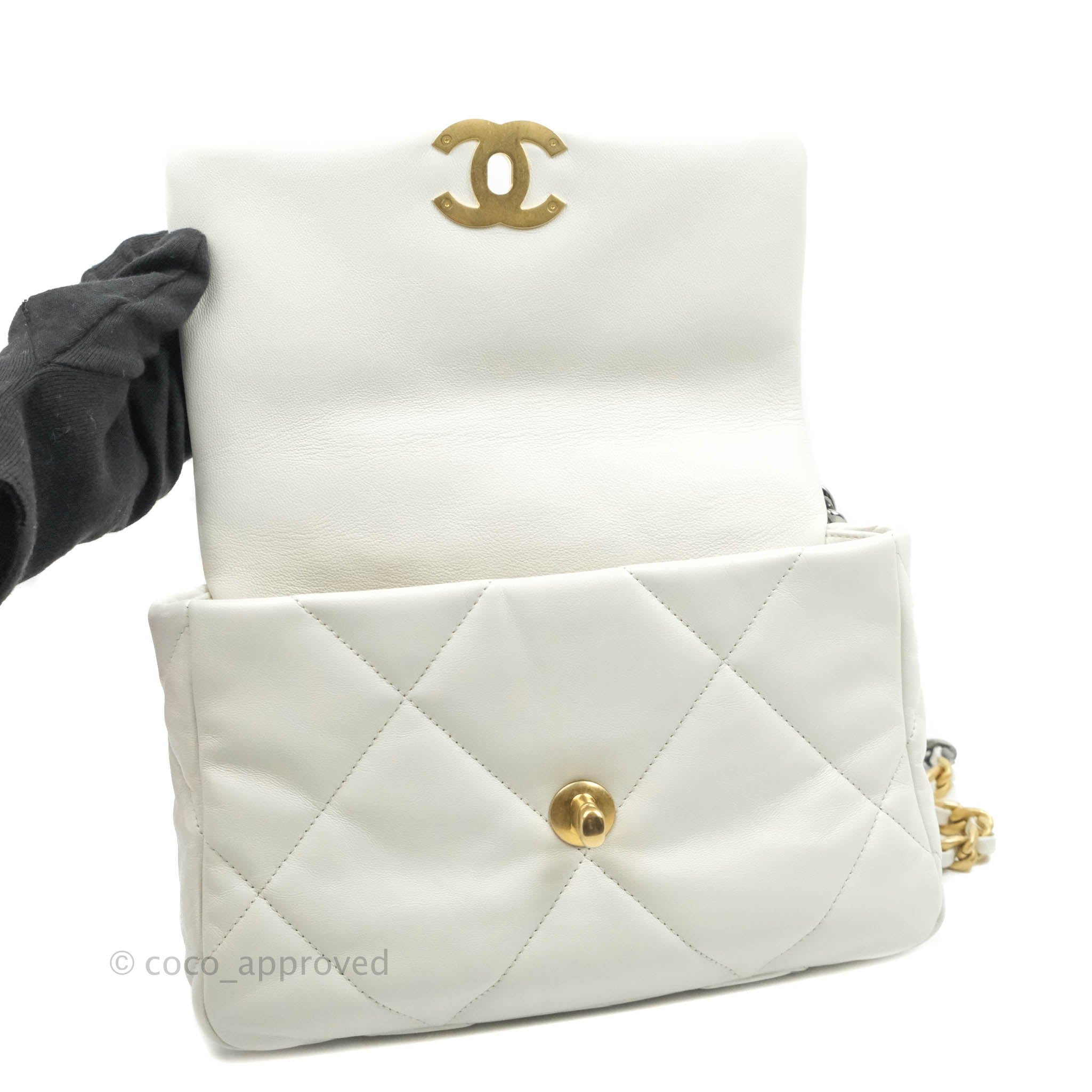 Chanel 19 Small White Goatskin Mixed Hardware 20A – Coco Approved