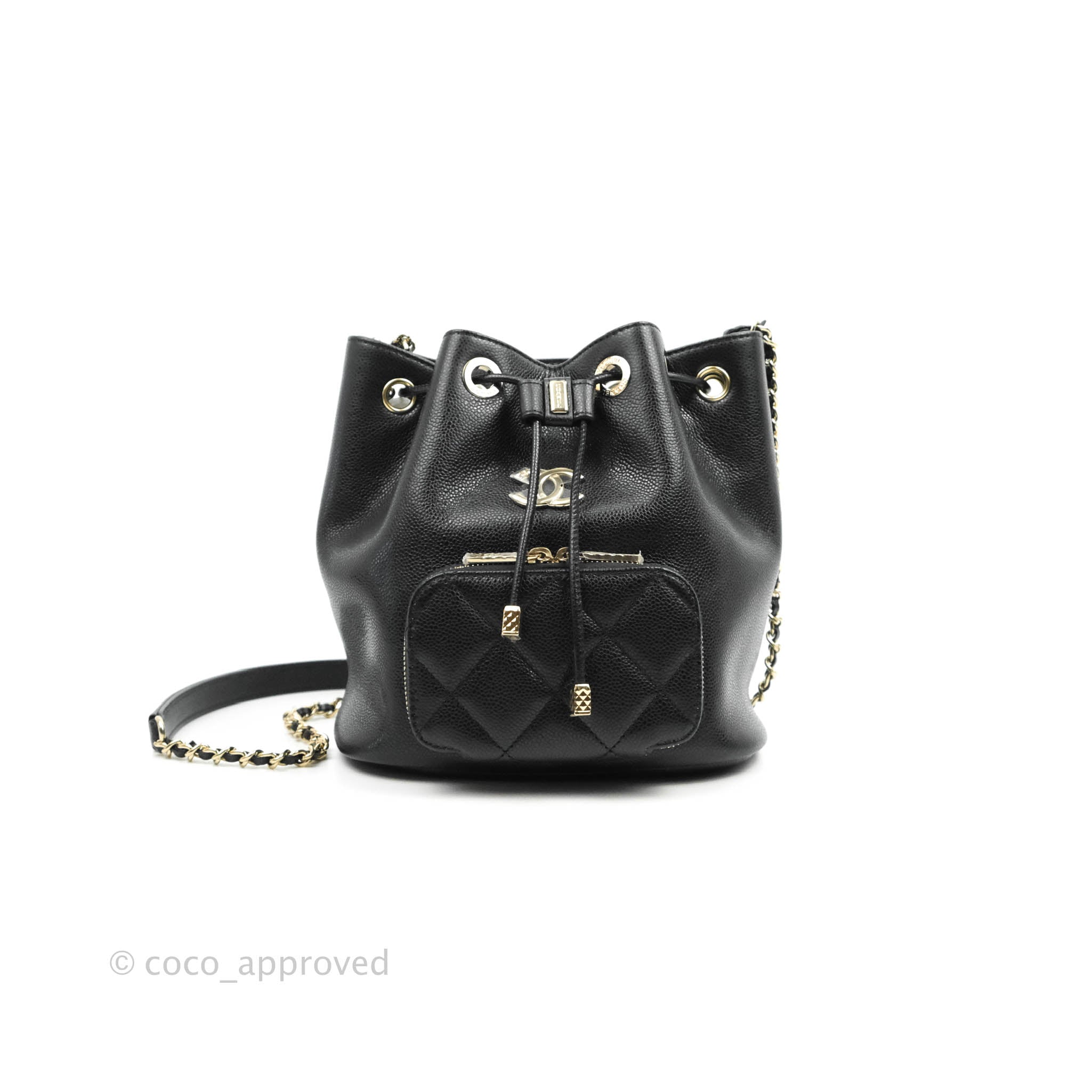 Chanel Business Affinity Drawstring Bucket Bag Black Caviar Gold Hardw –  Coco Approved Studio
